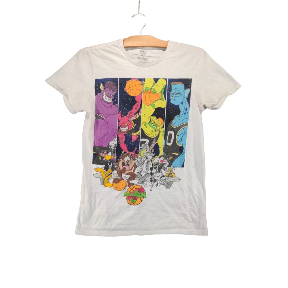 Womens Looney Tunes Space Jam Retro T Shirt Size S White Bugs Taz